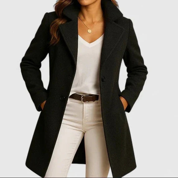Women's Elegant Double-Breasted Long Coat Tailored Fit Classic Style Outerwear