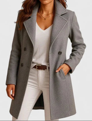 Women's Elegant Double-Breasted Long Coat Tailored Fit Classic Style Outerwear
