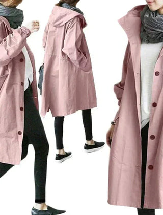Women's Elegant Hooded Long Coat Stylish Button-Front Closure Warm Layering