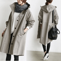 Women's Elegant Hooded Long Coat Stylish Button-Front Closure Warm Layering