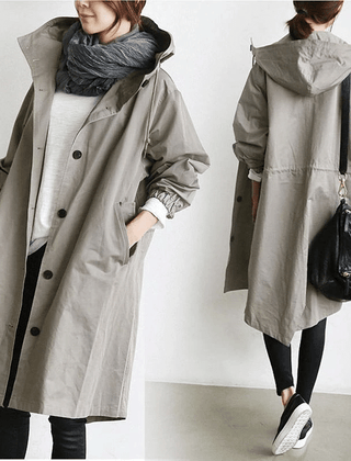 Women's Elegant Hooded Long Coat Stylish Button-Front Closure Warm Layering
