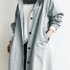 Women's Elegant Hooded Long Coat Stylish Button-Front Closure Warm Layering