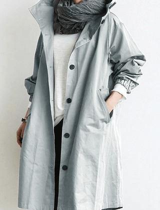 Women's Elegant Hooded Long Coat Stylish Button-Front Closure Warm Layering