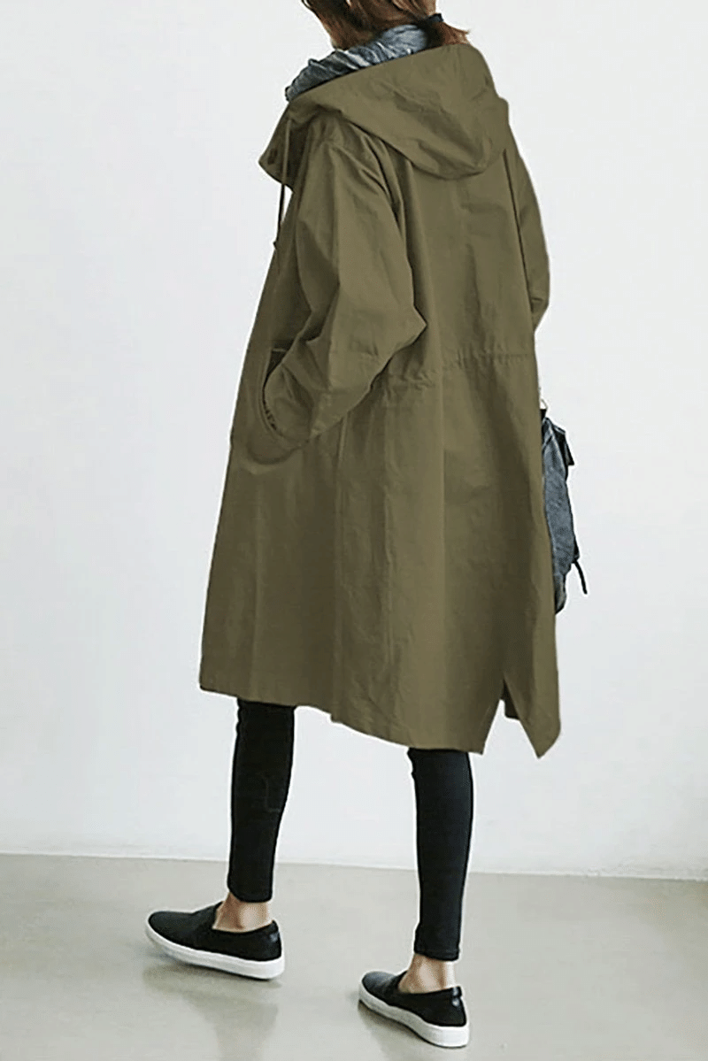 Women's Elegant Hooded Long Coat Stylish Button-Front Closure Warm Layering