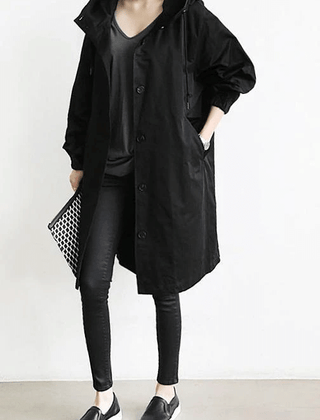 Women's Elegant Hooded Long Coat Stylish Button-Front Closure Warm Layering