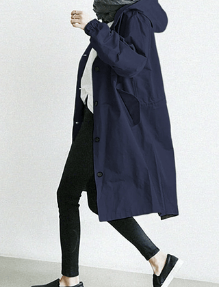 Women's Elegant Hooded Long Coat Stylish Button-Front Closure Warm Layering