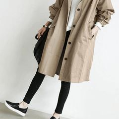 Women's Elegant Hooded Long Coat Stylish Button-Front Closure Warm Layering