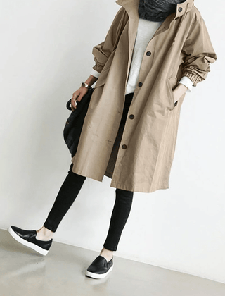 Women's Elegant Hooded Long Coat Stylish Button-Front Closure Warm Layering