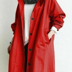 Women's Elegant Hooded Long Coat Stylish Button-Front Closure Warm Layering