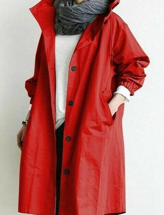 Women's Elegant Hooded Long Coat Stylish Button-Front Closure Warm Layering