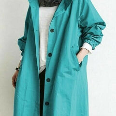 Women's Elegant Hooded Long Coat Stylish Button-Front Closure Warm Layering