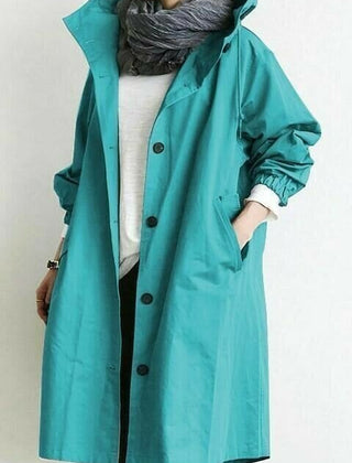 Women's Elegant Hooded Long Coat Stylish Button-Front Closure Warm Layering