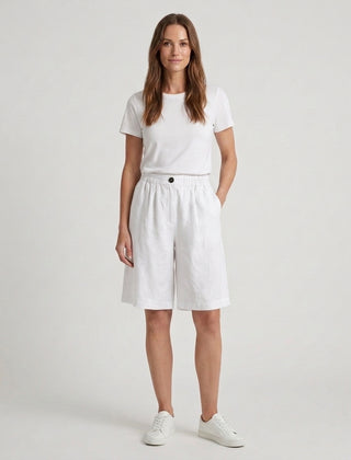 Women's Relaxed Fit Casual Shorts Outfit for Work Casual Days Holidays and Everyday Wear - White Front [Lystr 6ac79022b0c2148f076d4bfb:white:front]