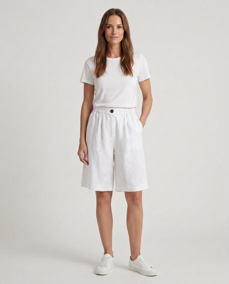 Women's Relaxed Fit Casual Shorts Outfit for Work Casual Days Holidays and Everyday Wear - White Front [Lystr 6ac79022b0c2148f076d4bfb:white:front]