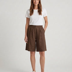 Women's Relaxed Fit Casual Shorts Outfit for Work Casual Days Holidays and Everyday Wear - Brown Front [Lystr 6ac79022b0c2148f076d4bfb:brown:front]