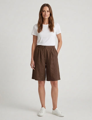 Women's Relaxed Fit Casual Shorts Outfit for Work Casual Days Holidays and Everyday Wear - Brown Front [Lystr 6ac79022b0c2148f076d4bfb:brown:front]