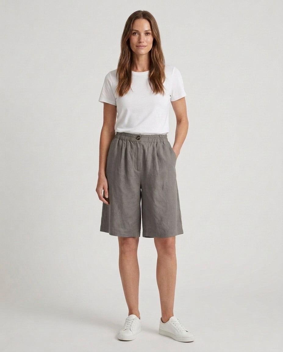Women's Relaxed Fit Casual Shorts Outfit for Work Casual Days Holidays and Everyday Wear - Gray Front [Lystr 6ac79022b0c2148f076d4bfb:gray:front]
