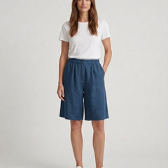 Women's Relaxed Fit Casual Shorts Outfit for Work Casual Days Holidays and Everyday Wear - Blue Front [Lystr 6ac79022b0c2148f076d4bfb:blue:front]
