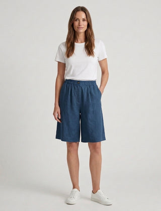 Women's Relaxed Fit Casual Shorts Outfit for Work Casual Days Holidays and Everyday Wear - Blue Front [Lystr 6ac79022b0c2148f076d4bfb:blue:front]