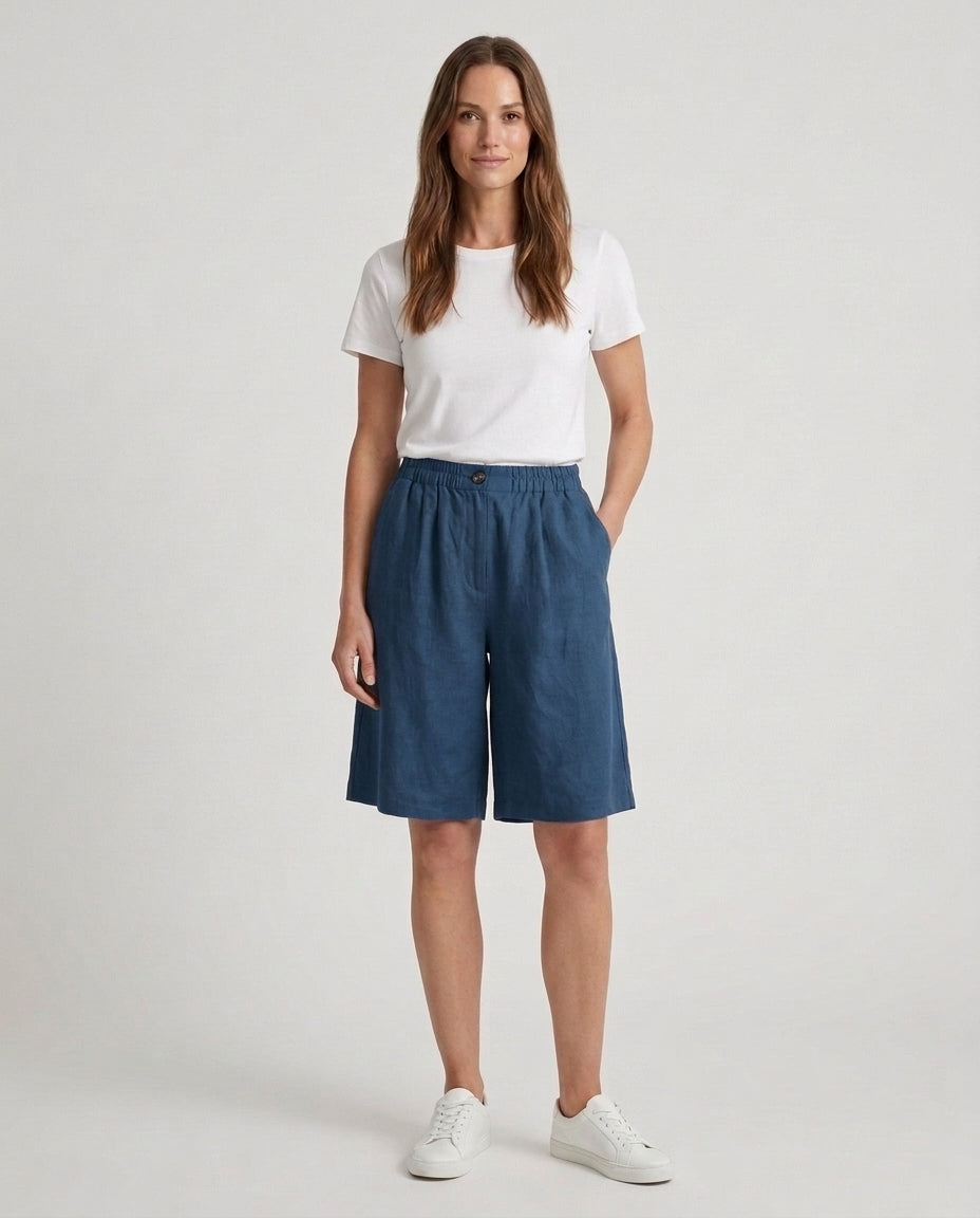 Women's Relaxed Fit Casual Shorts Outfit for Work Casual Days Holidays and Everyday Wear - Blue Front [Lystr 6ac79022b0c2148f076d4bfb:blue:front]
