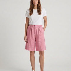 Women's Relaxed Fit Casual Shorts Outfit for Work Casual Days Holidays and Everyday Wear - Pink Front [Lystr 6ac79022b0c2148f076d4bfb:pink:front]