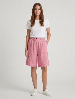 Women's Relaxed Fit Casual Shorts Outfit for Work Casual Days Holidays and Everyday Wear - Pink Front [Lystr 6ac79022b0c2148f076d4bfb:pink:front]