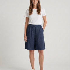 Women's Relaxed Fit Casual Shorts Outfit for Work Casual Days Holidays and Everyday Wear - Navy Blue Front [Lystr 6ac79022b0c2148f076d4bfb:navy blue:front]
