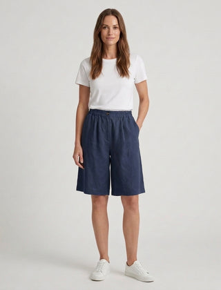 Women's Relaxed Fit Casual Shorts Outfit for Work Casual Days Holidays and Everyday Wear - Navy Blue Front [Lystr 6ac79022b0c2148f076d4bfb:navy blue:front]
