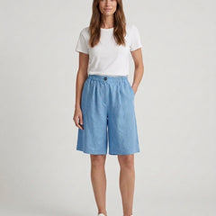 Women's Relaxed Fit Casual Shorts Outfit for Work Casual Days Holidays and Everyday Wear - Sky Blue Front [Lystr 6ac79022b0c2148f076d4bfb:sky blue:front]
