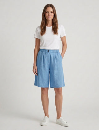 Women's Relaxed Fit Casual Shorts Outfit for Work Casual Days Holidays and Everyday Wear - Sky Blue Front [Lystr 6ac79022b0c2148f076d4bfb:sky blue:front]