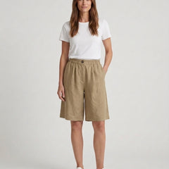 Women's Relaxed Fit Casual Shorts Outfit for Work Casual Days Holidays and Everyday Wear - Khaki Front [Lystr 6ac79022b0c2148f076d4bfb:khaki:front]