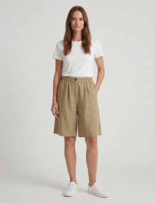 Women's Relaxed Fit Casual Shorts Outfit for Work Casual Days Holidays and Everyday Wear - Khaki Front [Lystr 6ac79022b0c2148f076d4bfb:khaki:front]