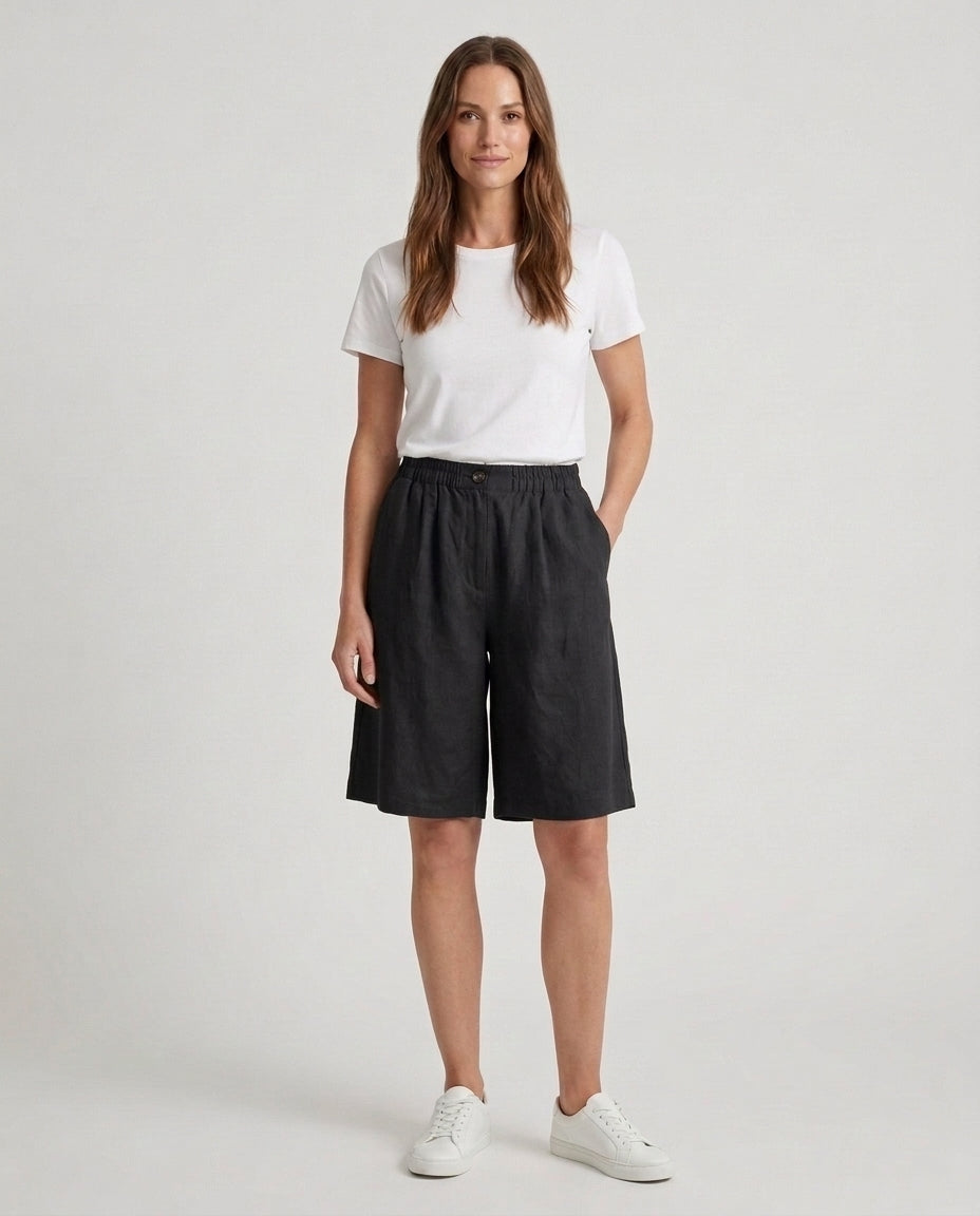 Women's Relaxed Fit Casual Shorts Outfit for Work Casual Days Holidays and Everyday Wear - Black Front [Lystr 6ac79022b0c2148f076d4bfb:black:front]