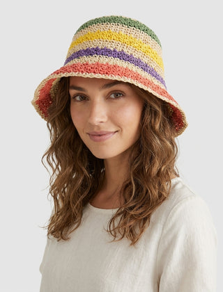 Women's Striped Bucket Hat for Work Travel Holidays Shopping Commutes and Everyday Use - Front [Lystr 6ac8dc4741a4d9e327f5d07d:front]