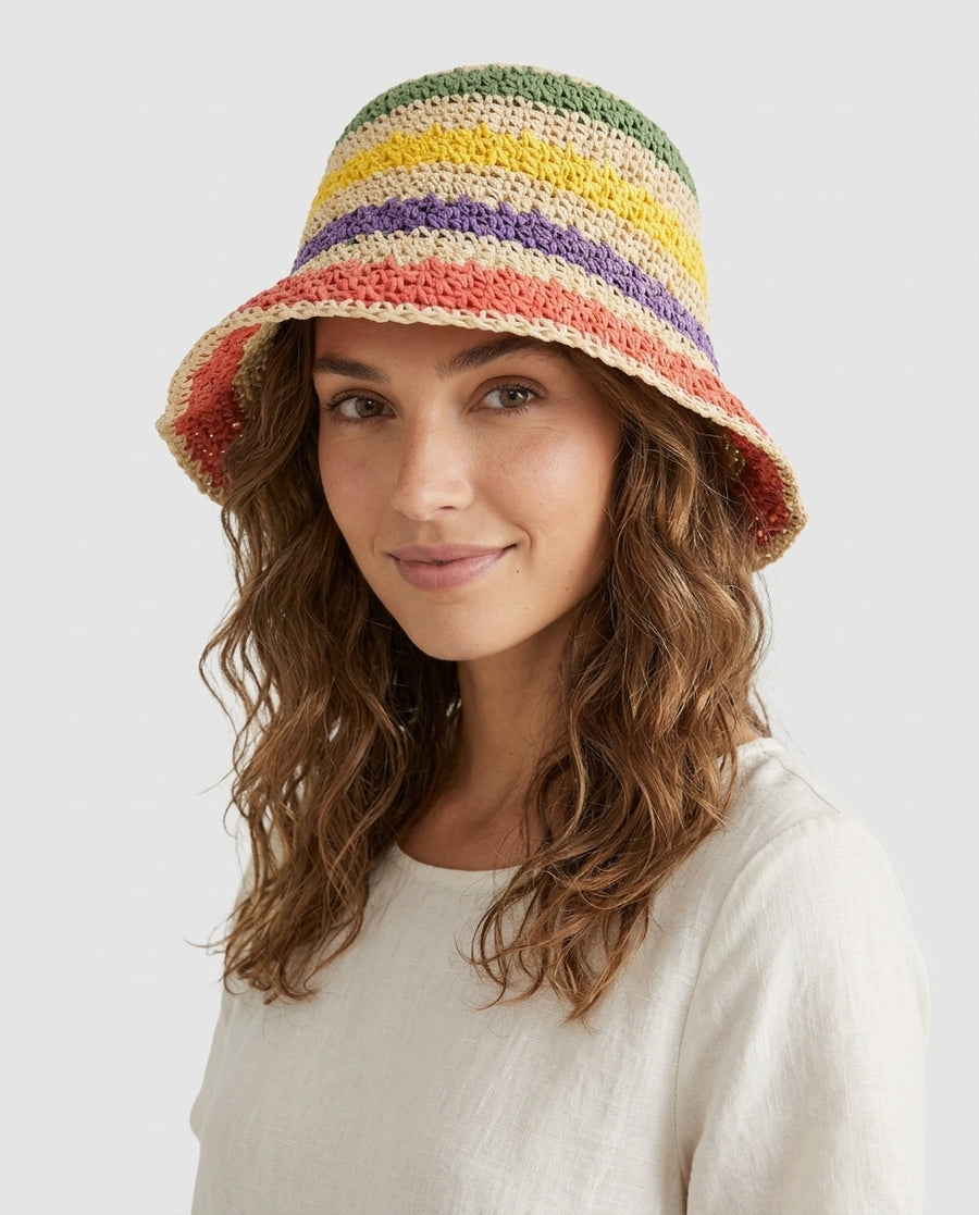 Women's Striped Bucket Hat for Work Travel Holidays Shopping Commutes and Everyday Use - Front [Lystr 6ac8dc4741a4d9e327f5d07d:front]