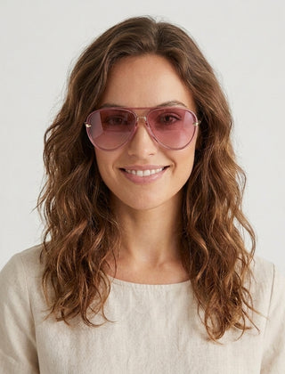 Women's Retro Aviator Sunglasses Outfit for Weddings Parties Holidays Occasions and Everyday Wear - Pink Front [Lystr 6ac8defe8e6722b849330ed1:pink:front]