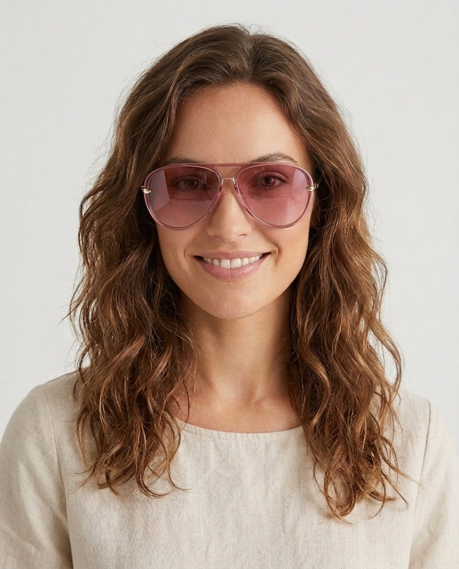Women's Retro Aviator Sunglasses Outfit for Weddings Parties Holidays Occasions and Everyday Wear - Pink Front [Lystr 6ac8defe8e6722b849330ed1:pink:front]