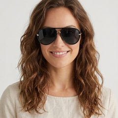 Women's Retro Aviator Sunglasses Outfit for Weddings Parties Holidays Occasions and Everyday Wear - Black Front [Lystr 6ac8defe8e6722b849330ed1:black:front]