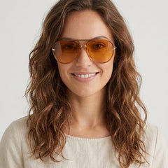 Women's Retro Aviator Sunglasses Outfit for Weddings Parties Holidays Occasions and Everyday Wear - Orange Front [Lystr 6ac8defe8e6722b849330ed1:orange:front]