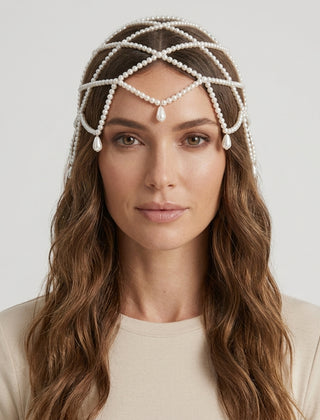 Women's Pearl Beaded Headpiece Festival Vacation Outfit for Weddings Parties Holidays Occasions and Everyday Wear - Front [Lystr 6ac8e12841a4d9e327f5d094:front]