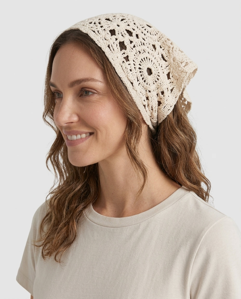 Women's Open-Knit Head Boho Scarf Knitwear for Autumn Winter Layering Cosy Days and Everyday Wear - Front [Lystr 6aca4d62cb043f6c72074c1d:front]