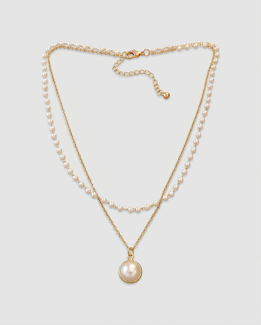 Women's Gold Pearl Necklace Statement Jewellery Jewelry Gift for Women Weddings Parties Prom and Everyday Wear - Front [Lystr 6aca50c1cb043f6c72074c21:front]