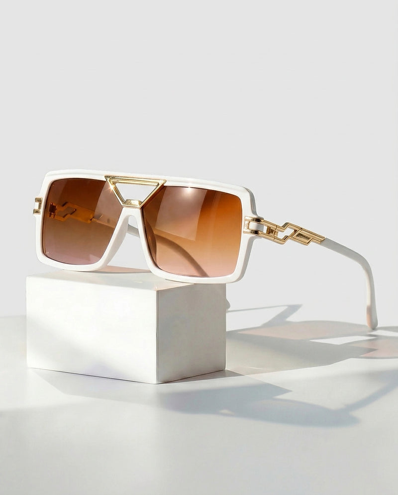 Women's Gold Retro Square Chain Link UV Protection Sunglasses Outfit for Weddings Parties Holidays Occasions and Everyday Wear