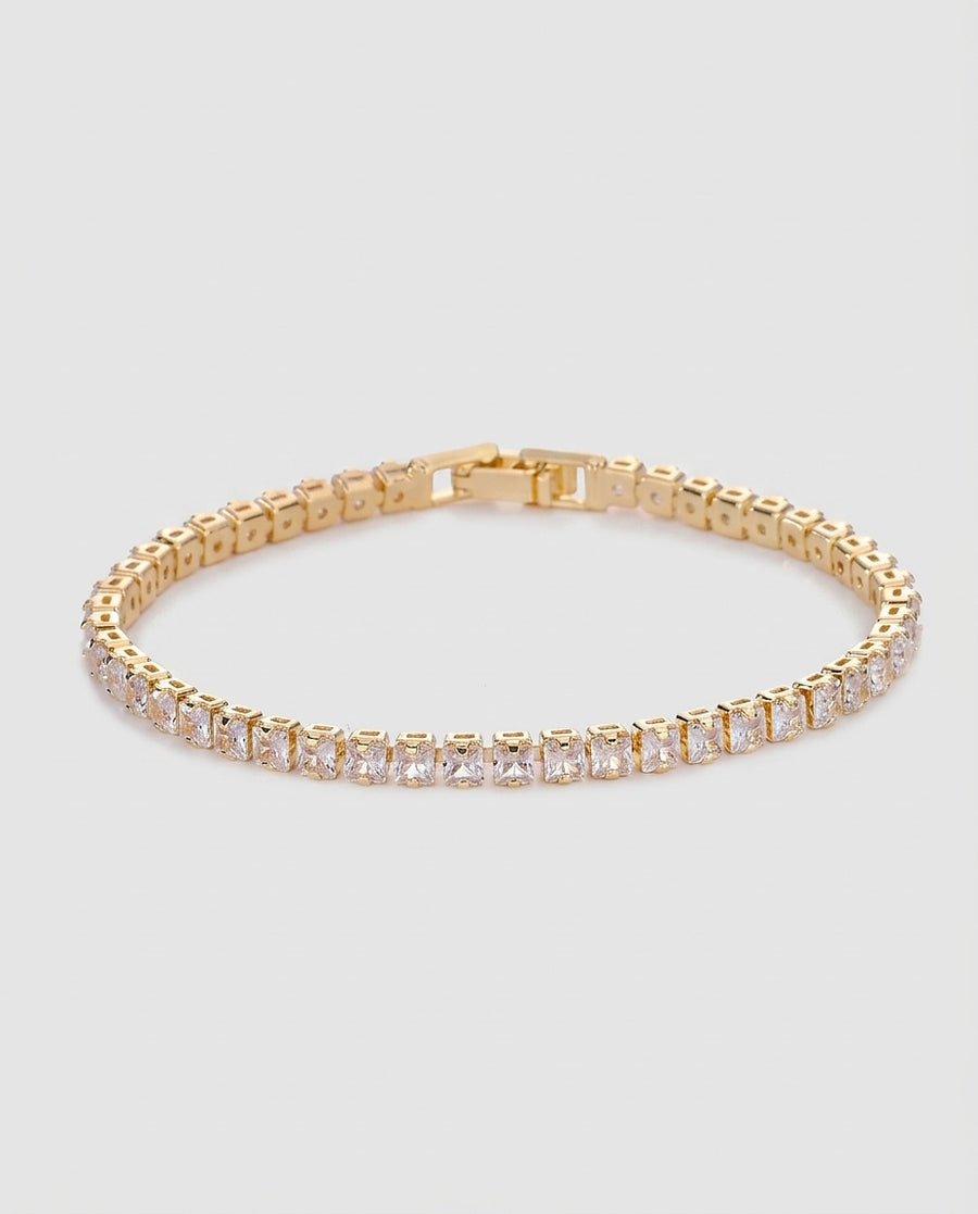 Women's Gold Square Tennis Bracelet Statement Jewellery Jewelry Gift for Women Weddings Parties Prom and Everyday Wear - Front [Lystr 6aca5bcb54da811b62974586:front]