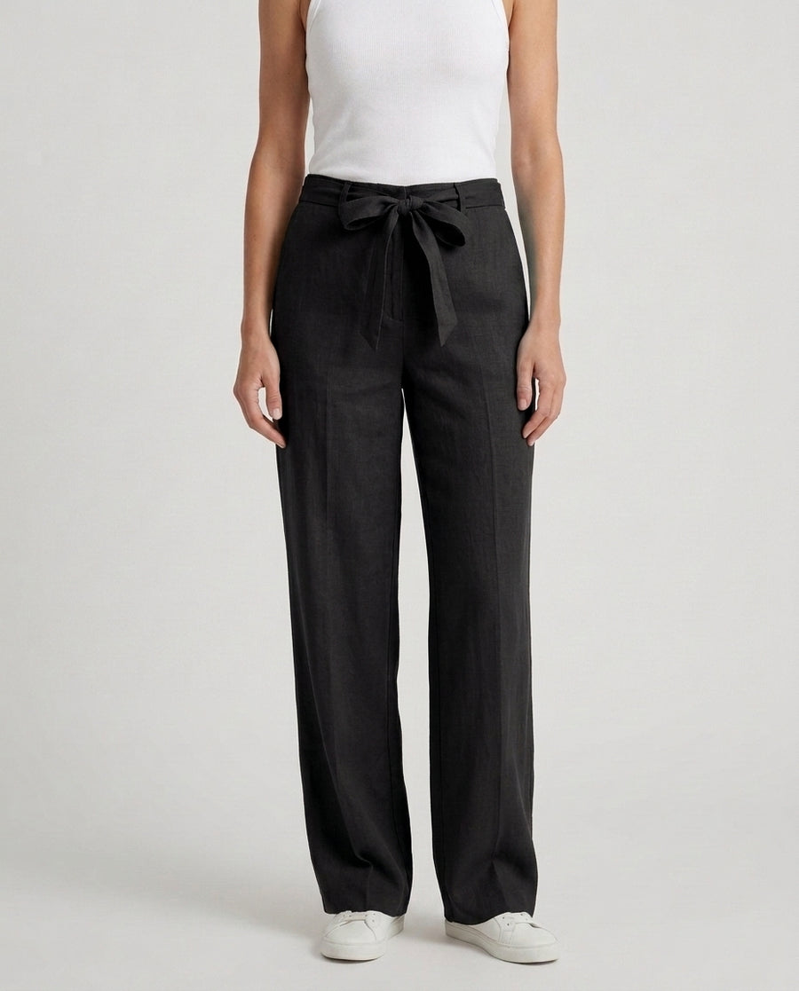 Women's Flowing Wide Leg Summer Trousers Pants Outfit for Work Casual Days Holidays and Everyday Wear - Black Front [Lystr 6aca7ba84dcd070456decf98:black:front]