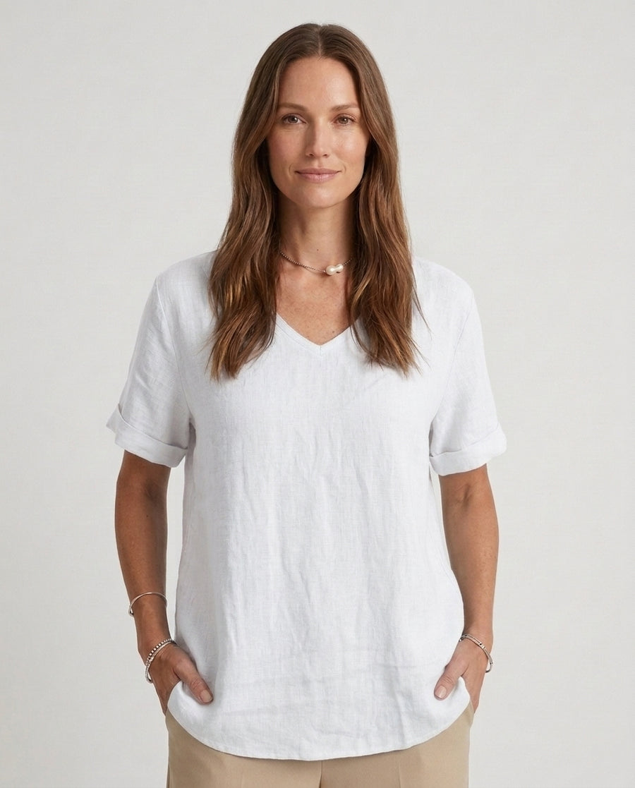 Women's Casual T-Shirt Short Sleeve Outfit for Work Brunch Casual Days and Everyday Wear - White Front [Lystr 6aca82984dcd070456decf9a:white:front]