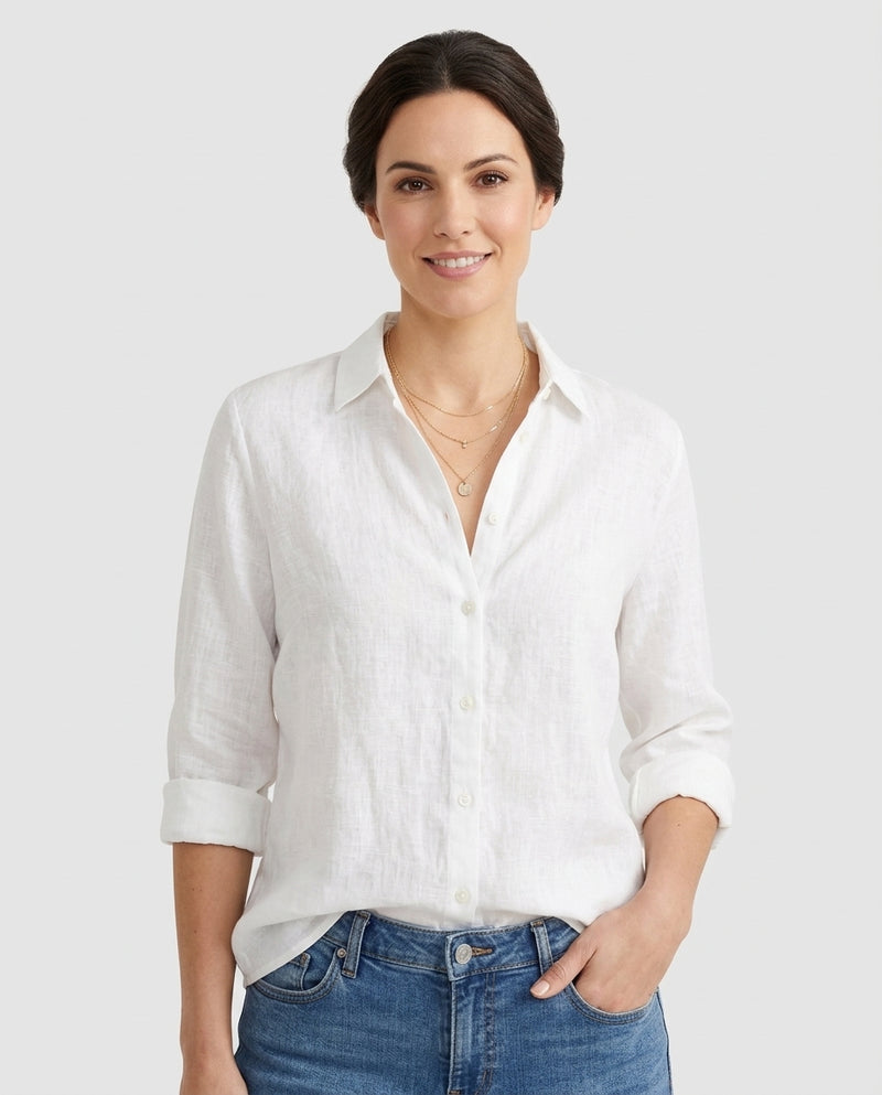 Women's Button Down Long Sleeve Blouse Outfit for Work Brunch Casual Days and Everyday Wear