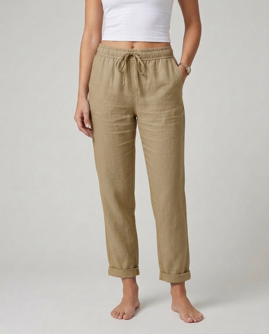 Women's Casual Relaxed Fit Trousers Pants Outfit for Work Casual Days Holidays and Everyday Wear - Khaki Front [Lystr 6aca89024dcd070456decfa2:khaki:front]