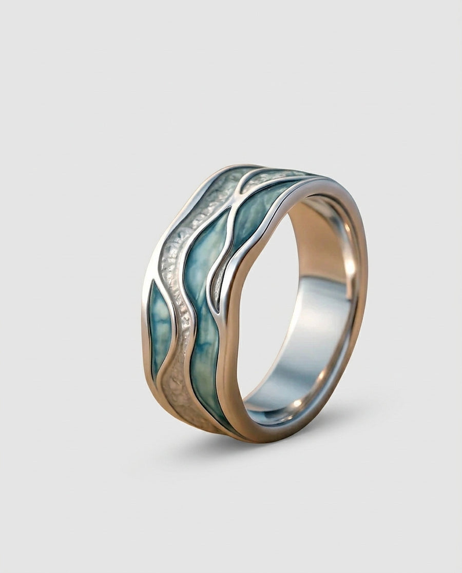 Women's White Gold Ripple Ring Statement Jewellery Jewelry Gift for Women Weddings Parties Prom and Everyday Wear - Front [Lystr 6acb1fac6073f0d4d3186c17:front]