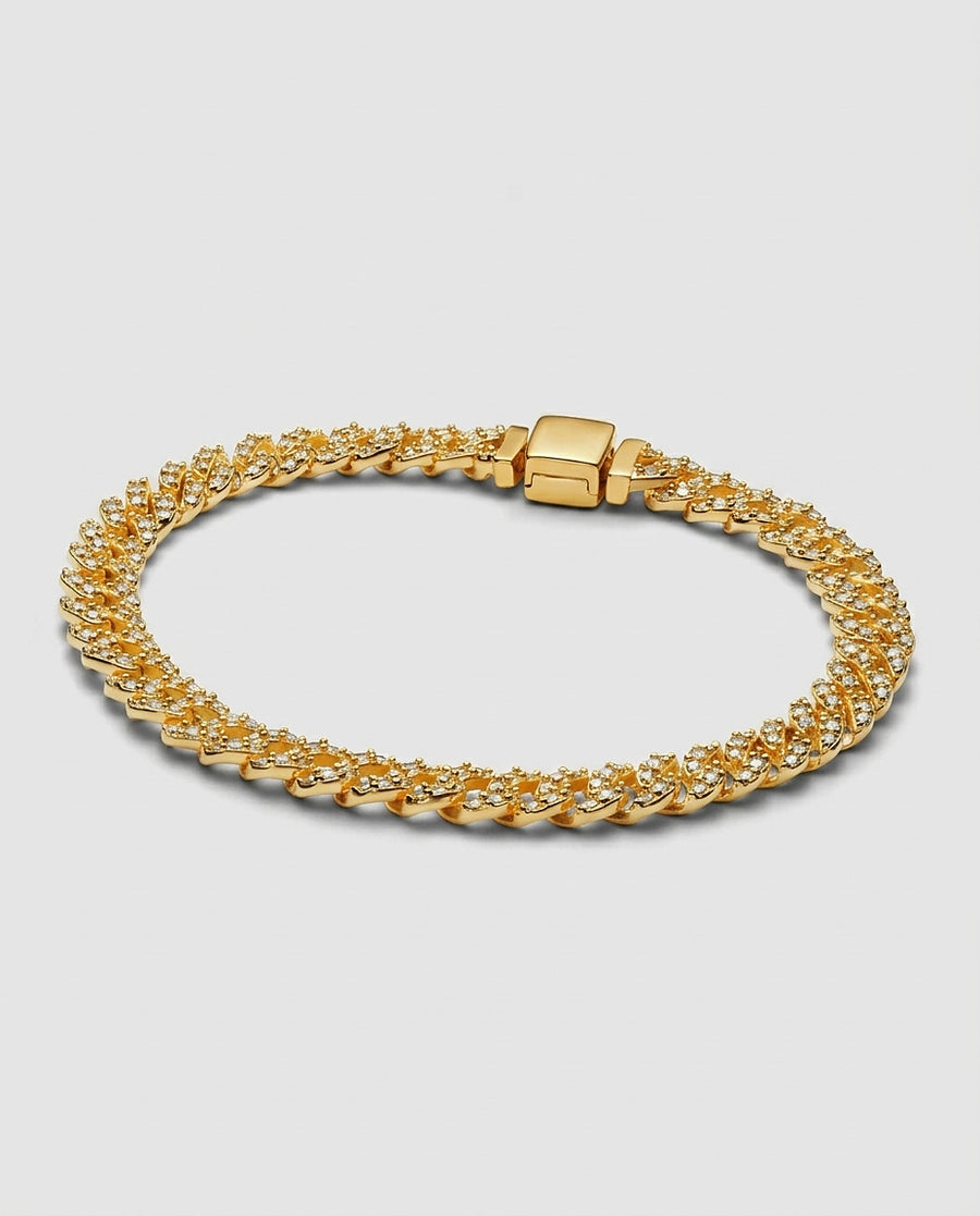 Women's White Gold Cuban Bracelet Statement Jewellery Jewelry Gift for Women Weddings Parties Prom and Everyday Wear - Gold Front [Lystr 6acb22a56073f0d4d3186c25:gold:front]